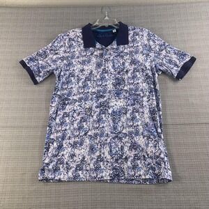 Robert Graham Polo Shirt Mens Medium Blue Paisley Print Short Sleeve Cotton